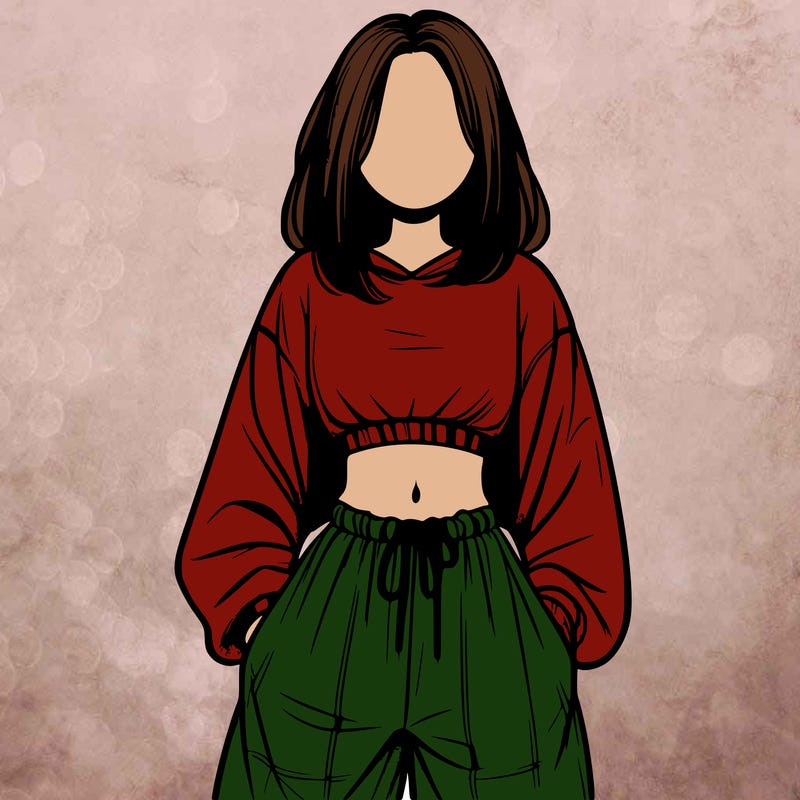 realistic girl faceless with baggy pants and a crop top