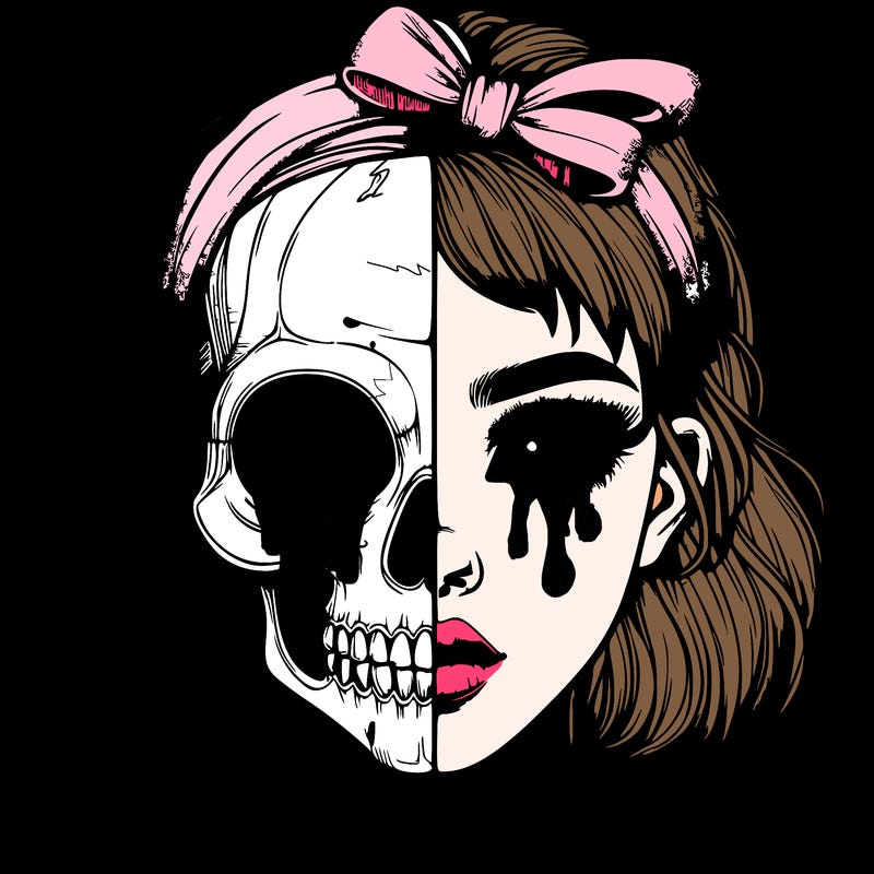 realistic girl with half skull mask