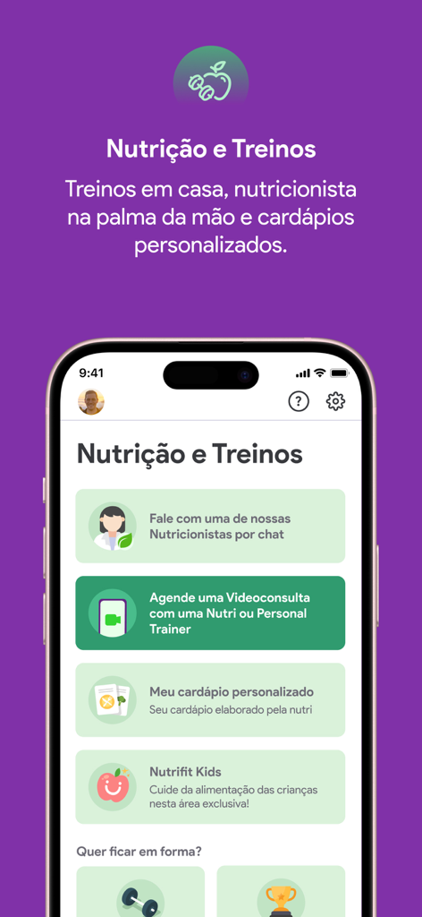 Clude - Uno screenshot della schermata Nutrizione e Allenamenti dell'app Clude con chat con nutrizionisti e menu personalizzati