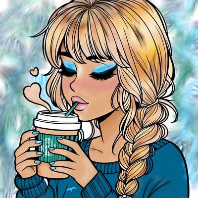 realistic girl drinking coffee