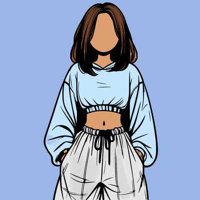 realistic girl faceless with baggy pants and a crop top
