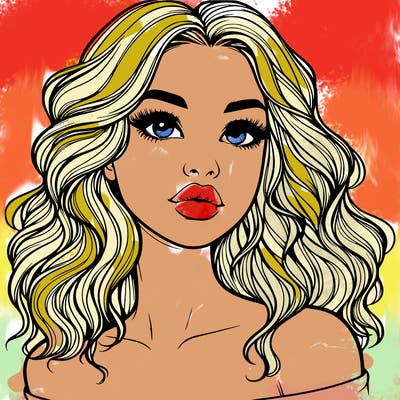 realistic girl with wavy hair and lips