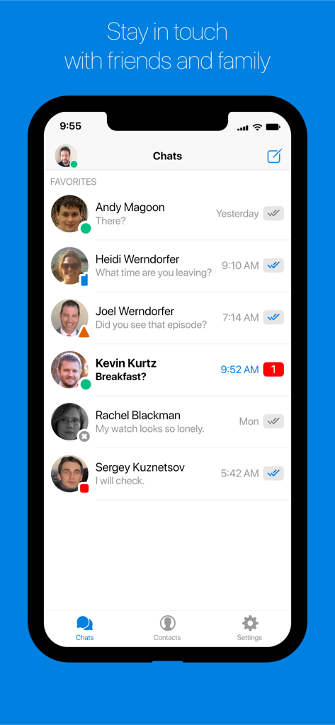 Trillian - Capture d'écran de l'interface de chat de l'application Trillian affichant une liste de conversations et de noms de contacts