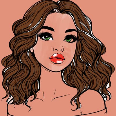 realistic girl with wavy hair and lips