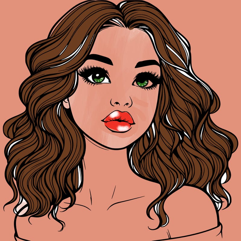 realistic girl with wavy hair and lips