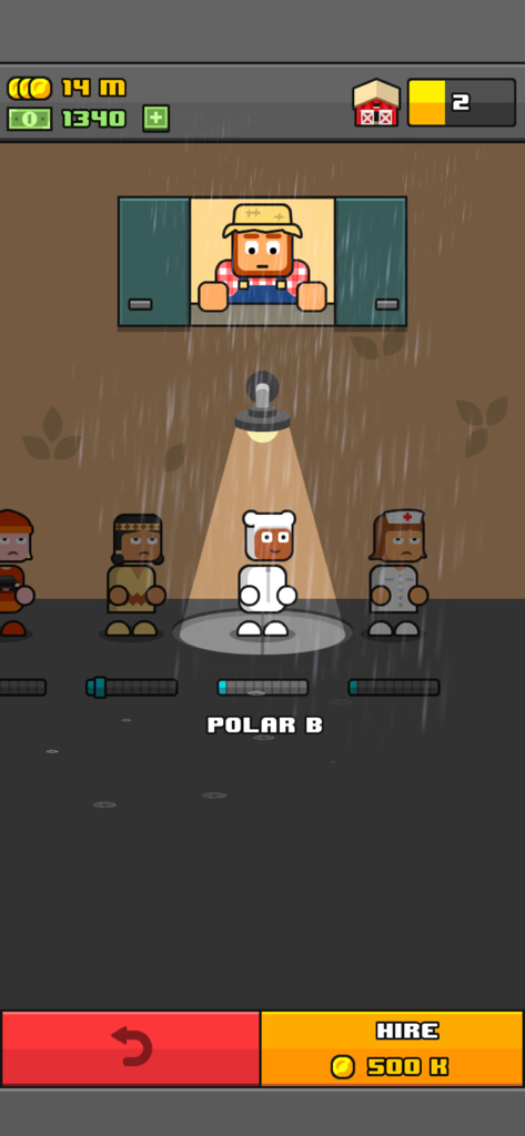 Make More! - Hiring screen in Make More! showing a character in a polar bear suit under a spotlight