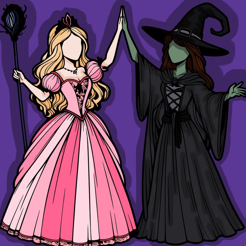 detailed realistic split of a princess and a witch