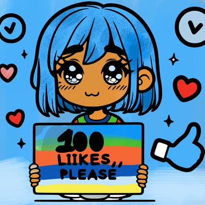 a girl with a sign saying 100 likes, please