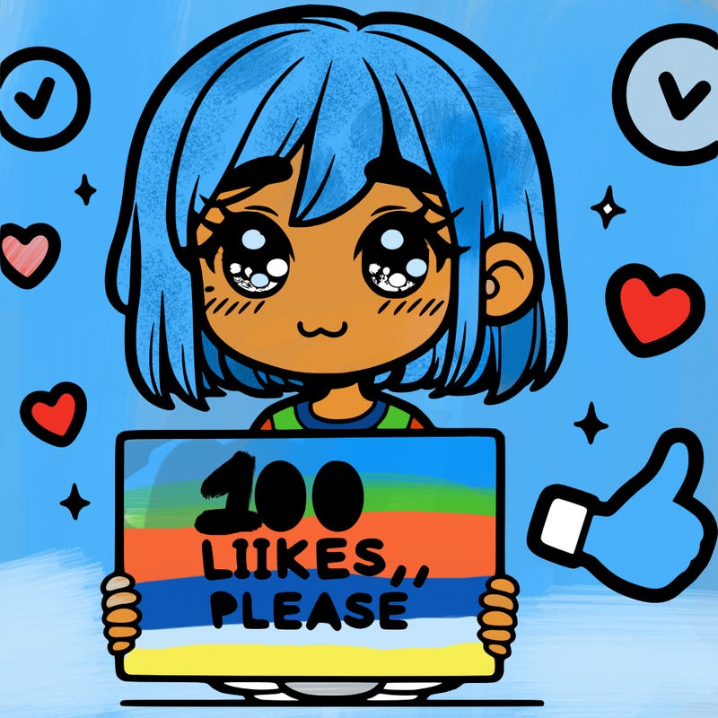 a girl with a sign saying 100 likes, please