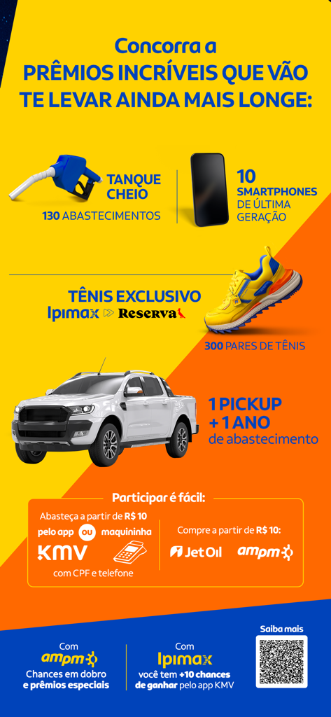 Promotional screen for the KMV app showing sweepstakes prizes like a pickup truck, smartphones, and exclusive sneakers.