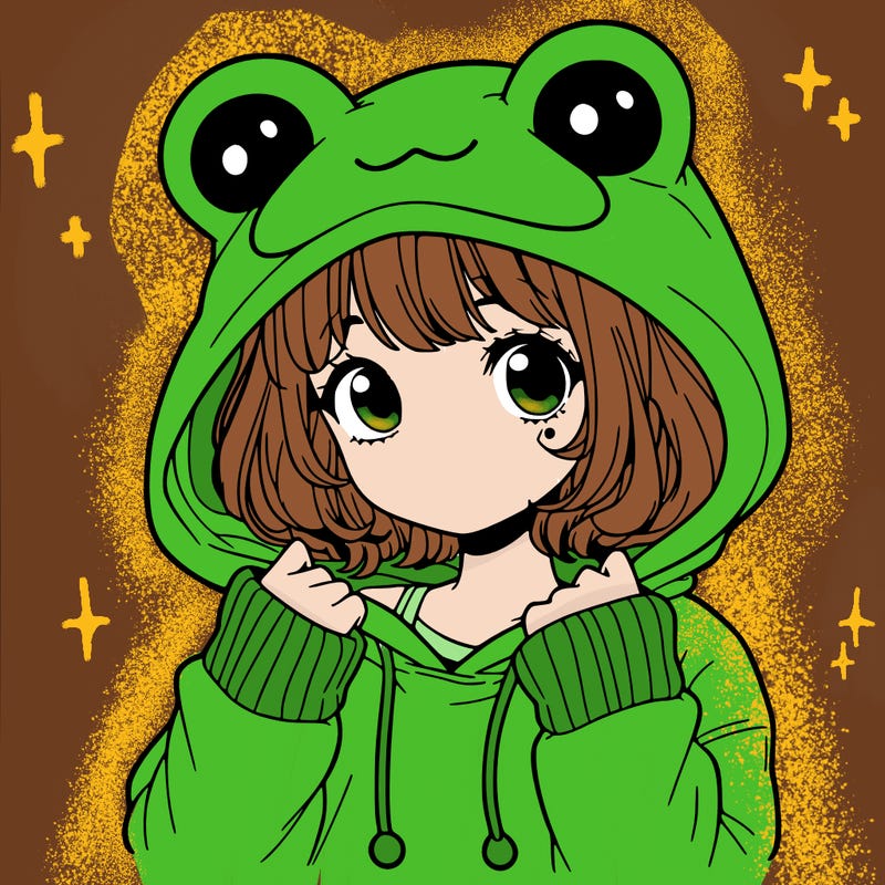 a cute teenage girl wearing a frog hoodie