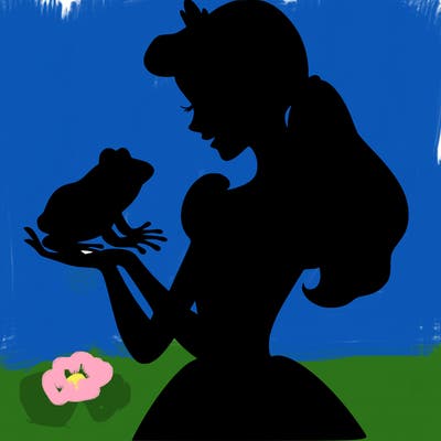 a shadow of a princess holding a frog realistic
