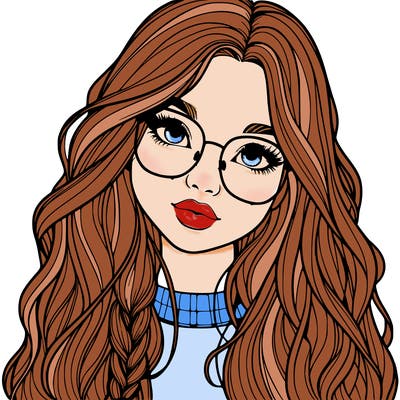 girl with long hair and freckles and glasses realistic