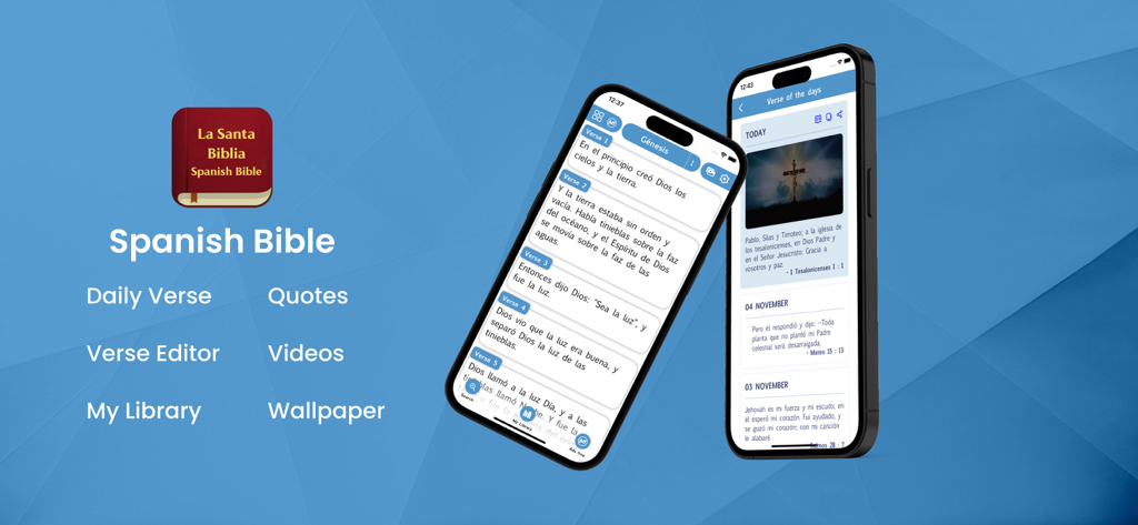 La Santa Biblia. Spanish Bible - La Santa Biblia Spanish Bible app interface showing scripture reading and daily verse features on iPhone