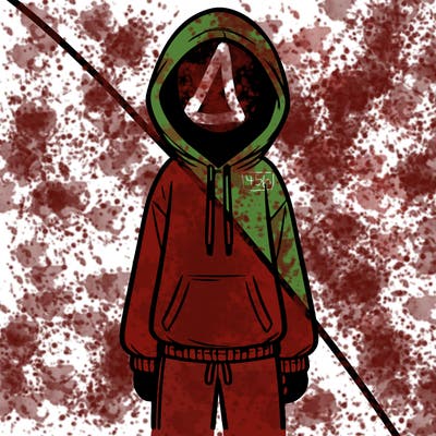 faceless girl in a tracksuit with a hood on and no hair