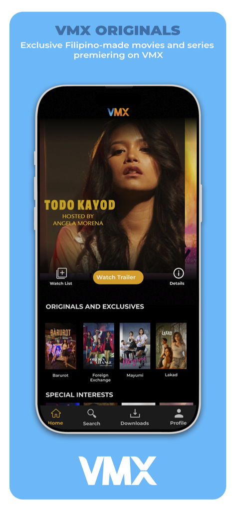 Vivamax (VMX) - Pantalla de inicio de la aplicación Vivamax que presenta originales y películas filipinas exclusivas