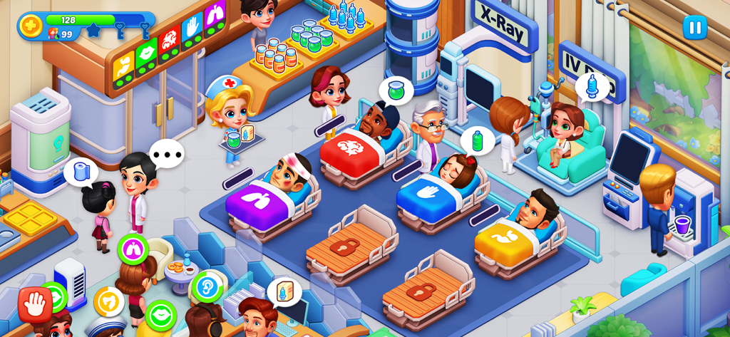 Hospital Madness: Clinic Games - Cartoon medical clinic gameplay showing doctors and patients in Hospital Madness