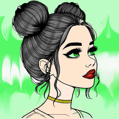 realistic girl with buns on the top of her head