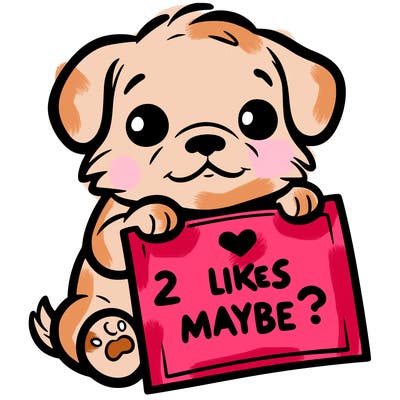 a puppy holding a sign that says 2 likes maybe?