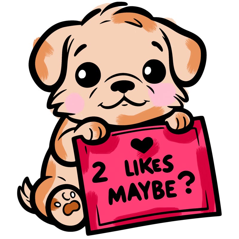 a puppy holding a sign that says 2 likes maybe?