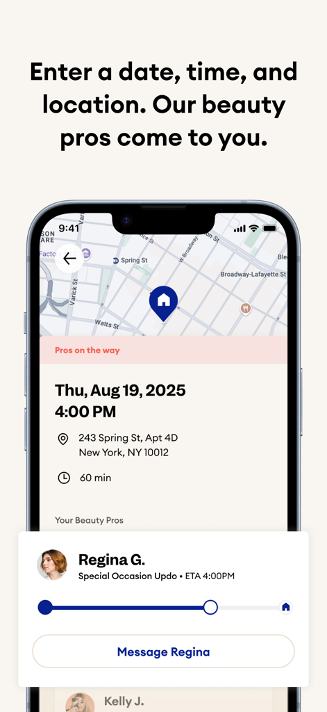 Glamsquad: On-Demand Salon App - Glamsquad app interface tracking a beauty professional on their way to a home appointment