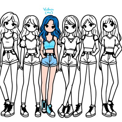 a group of girls wearing crop tops and shorts