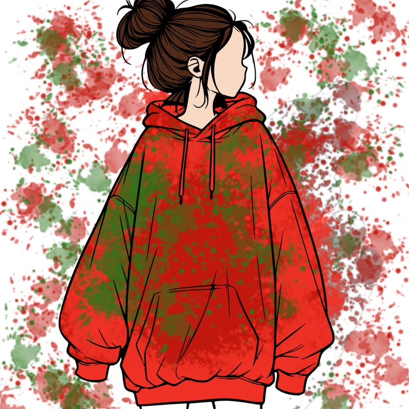 realistic girl with a oversized sweatshirt on and a bun