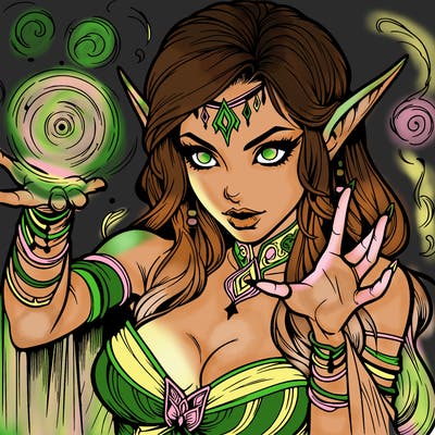 realistic scary beautiful elf sorceress casting spell