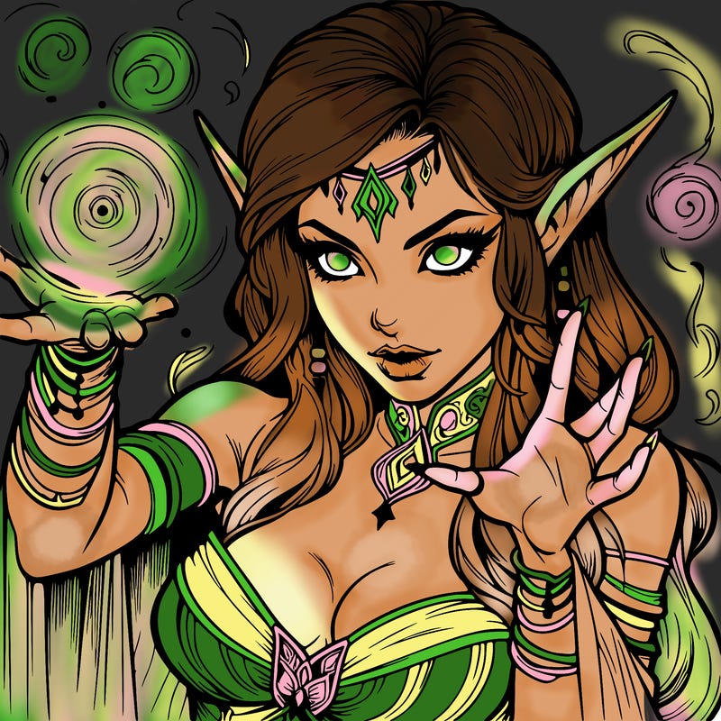 realistic scary beautiful elf sorceress casting spell