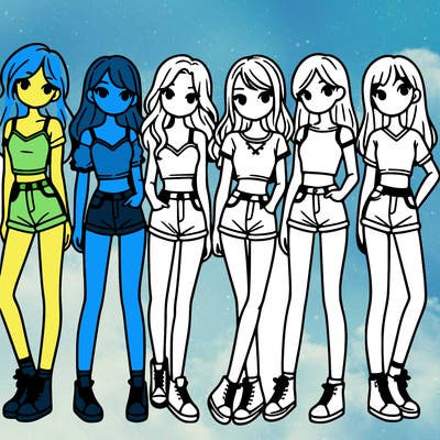 a group of girls wearing crop tops and shorts