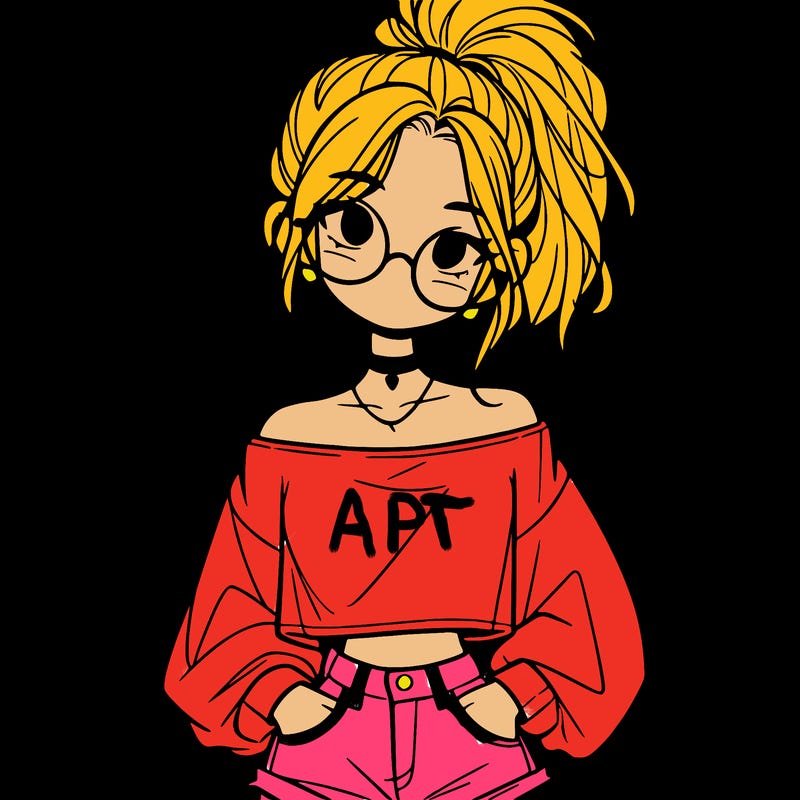 girl with a messy ponytail glasses a baggy crop top and jean shorts