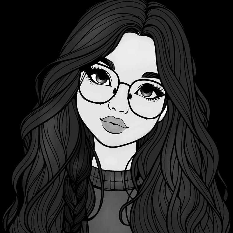 girl with long hair and freckles and glasses realistic