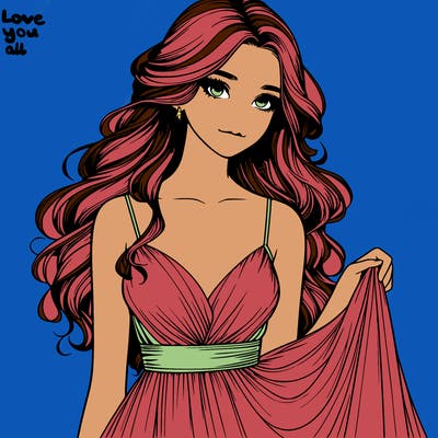 realistic girl in flowy silky prom dress
