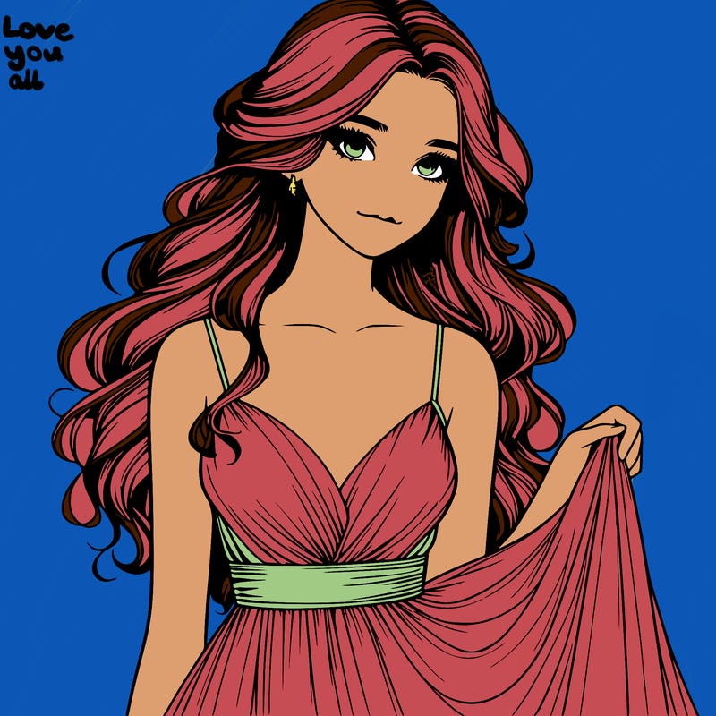 realistic girl in flowy silky prom dress