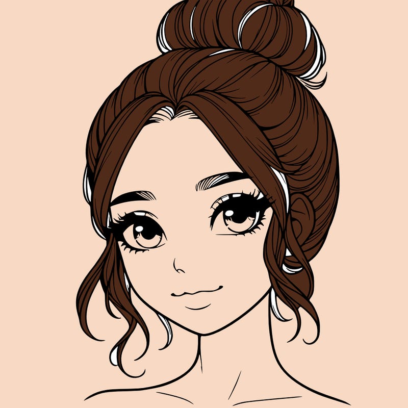 realistic pretty girl with hair in bun