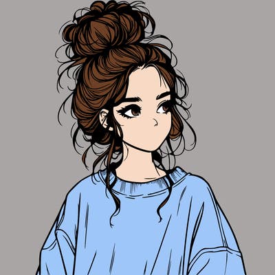 realistic girl with messy bun and oversized clothing