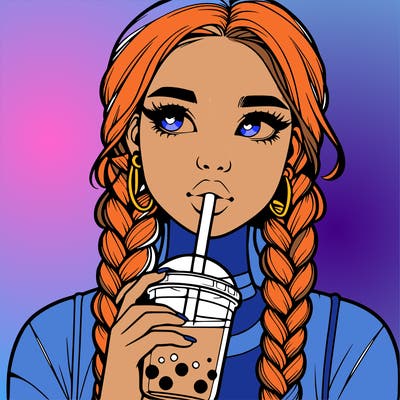 realistic girl with braided hair drinking boba