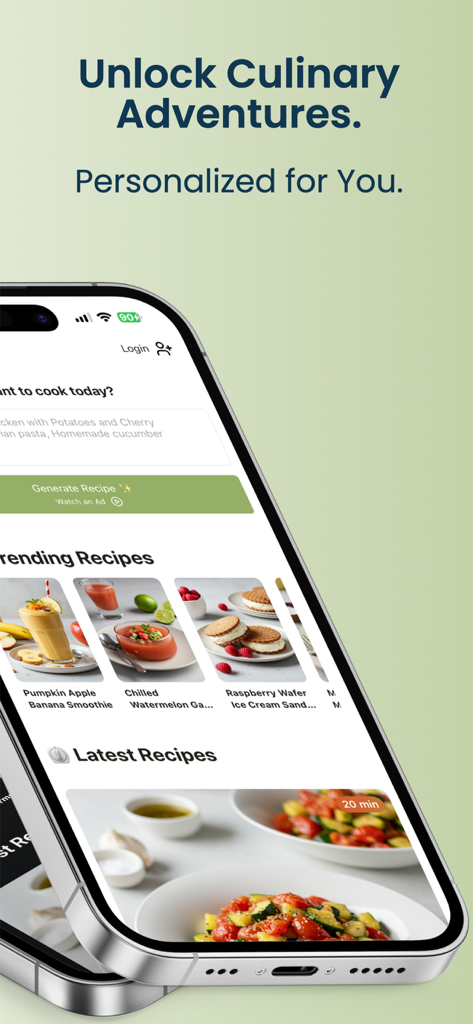 Aippetizer - Cooking Assistant - Aippetizer mobile app screen featuring trending recipes and AI meal ideas