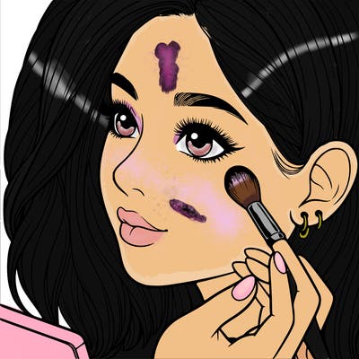 a realistic girl doing her makeup