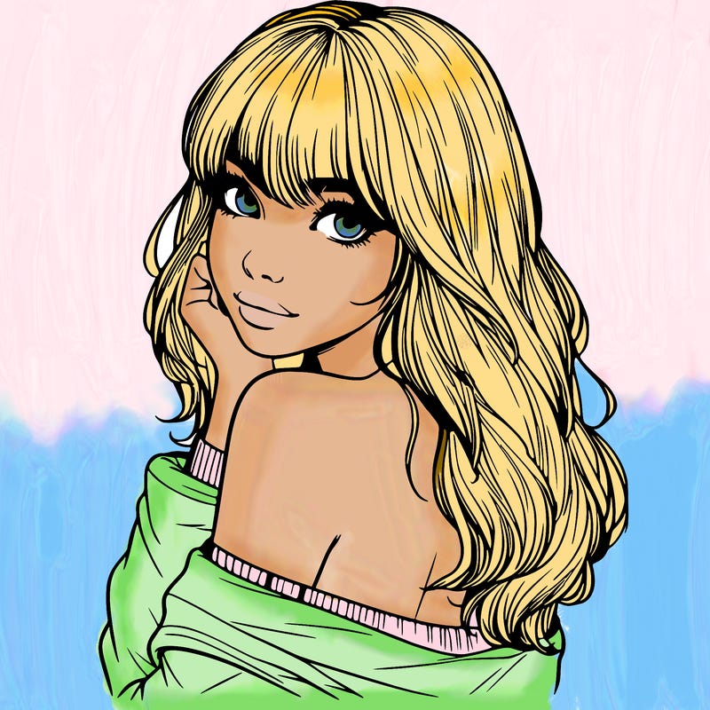 realistic girl with bangs looking over her shoulder