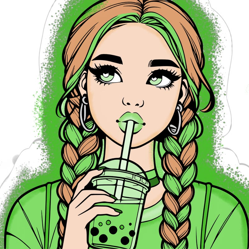 realistic girl with braided hair drinking boba