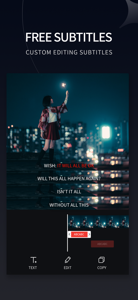 Interface for adding and editing custom subtitles in the Video Retouch app