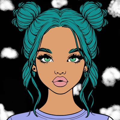 realistic girl with two buns in hair and lips