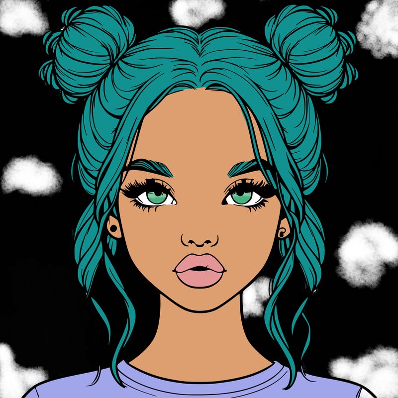 realistic girl with two buns in hair and lips