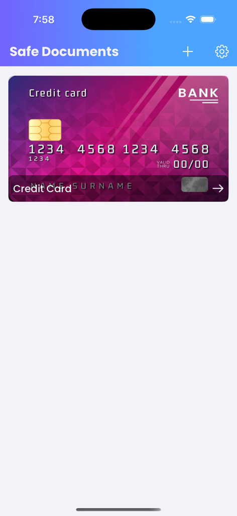 Digitale Speicherung einer Kreditkarte im Safe Documents-Bereich der ID und Card Mobile Wallet App