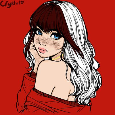 realistic girl with bangs looking over her shoulder