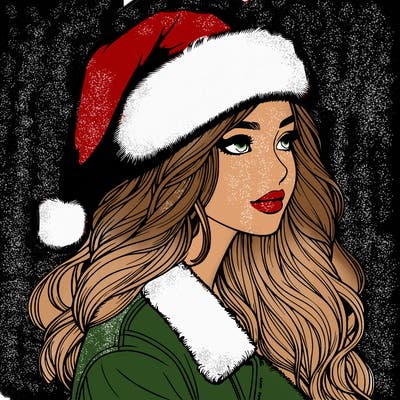 realistic girl in santa hat