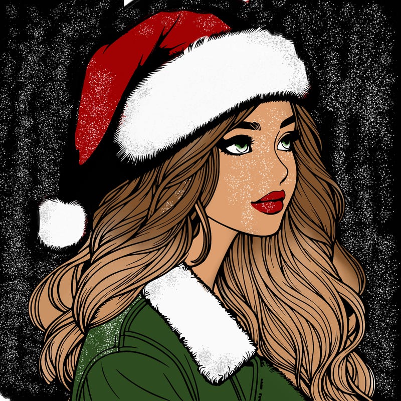 realistic girl in santa hat