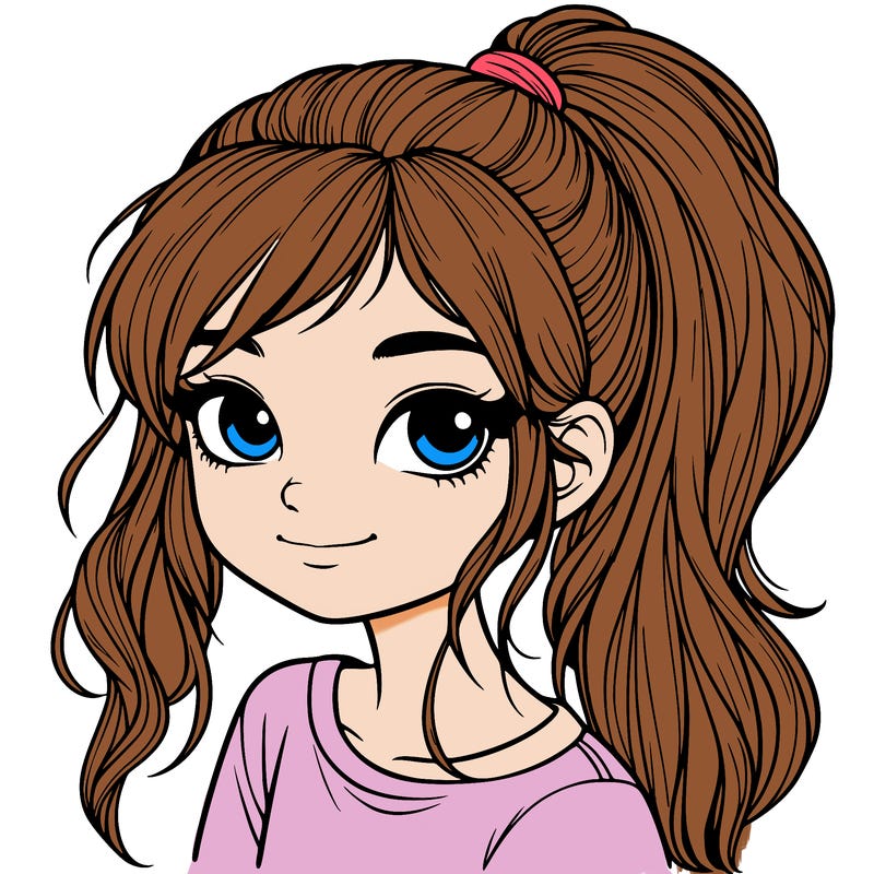 realistic girl with ponytail