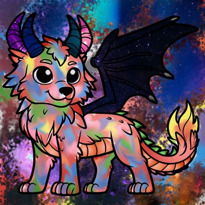 a wolf with dragon horns and wings